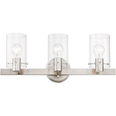 Munich Brushed Nickel 3-Light Vanity with Clear Glass Shades