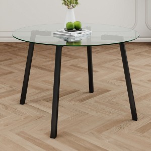 CAVINAS Round Dining Table with Glass Top Metal Legs for Dining Room - 1 of 4