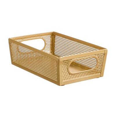 Perforated Metal Storage Bin with Handles - Set of 2 - Soft Brass