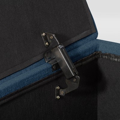 Navy Blue Tufted Fabric Storage Ottoman with Nailhead Trim