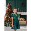 2Bunnies Girls' Christmas Holiday Party Feather Puff Sleeve Velvet Sequin Dress - 4 of 4