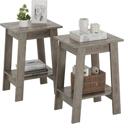 GustoWave Small End Table Set of 2, Modern Nightstand with 2 Tier Storage Shelves for Living Room, Bedroom, Office, Bathroom