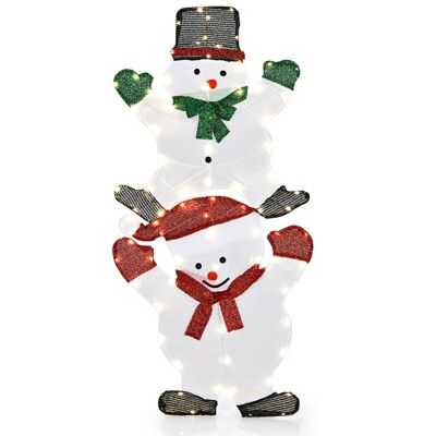 Tangkula Christmas Yard Sign 54" Snowman Xmas Decorations W/ Stakes & String Lights