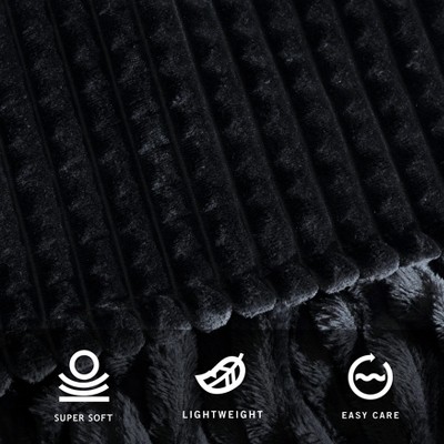 Kenneth Cole Black Textured Plush Reversible Throw Blanket