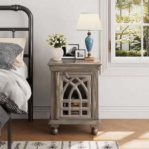 ORRD Antique Grey Wood Nightstand, Rustic Bedside Table with Drawer and Open Shelf, Vintage End Table for Bedroom or Living Room - 1 of 4