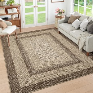 Washable Living Room Rugs Modern Braided Print Area Rug Border Design Accent Rugs for Bedroom Non-Slip Low Pile Area Rug - 1 of 4