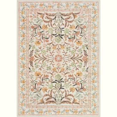 Lahome Machine Washable Eastern Floral Plant Floor Mat-Soft Rug for Living Room, Bedroom, or Entryway