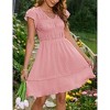 Coolmee Women's Mini Dress Short Sleeve V Neck  Dot Ruffle Dress Casual Loose Swing A-Line Dress with Tiered - 4 of 4
