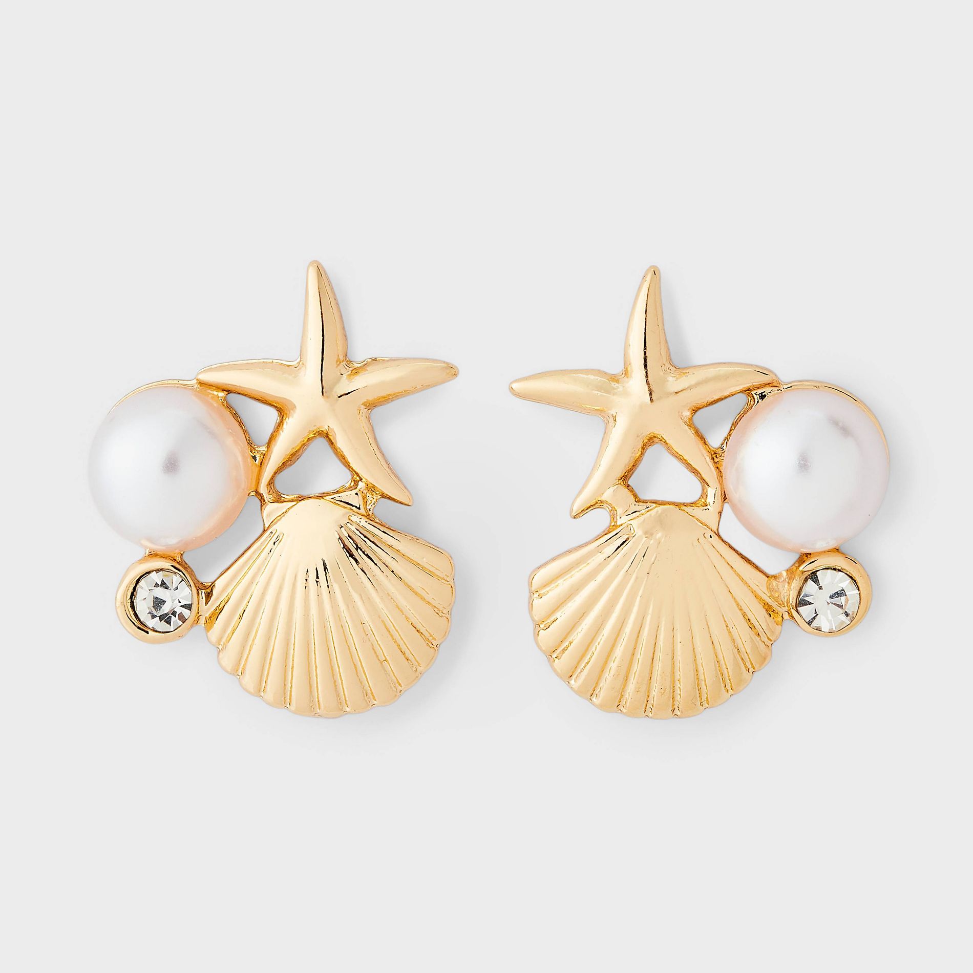 Starfish Shell Cluster Button Earring - A New Day™ Gold