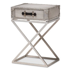 1 Drawer William Silver Metal Nightstand Silver/Black - Baxton Studio - 1 of 4
