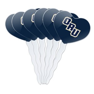 Oral Roberts University Primary Logo Heart Love Cupcake Picks Toppers Decoration Set of 6 - 1 of 4