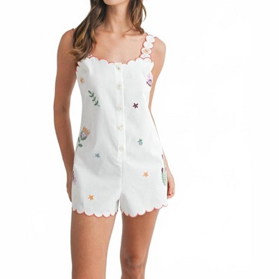 Women's Embroidered Button Down Romper - MABLE