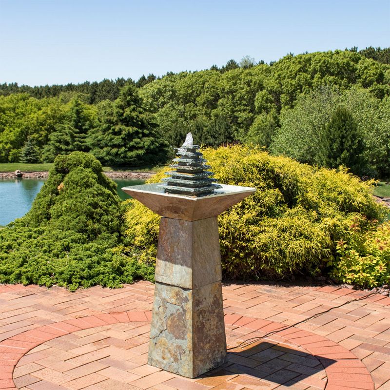 Sunnydaze 40"H Electric Natural Slate Layered Pyramid Tiered Outdoor Water Fountain with LED Light, 3 of 11