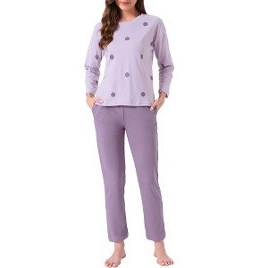 INSPIRE CHIC Women's Lounge Set Cotton Striped Dot Strawberry Print  Long Sleeve Round Neck Cute Pattern Pants Set Sleepwear - 1 of 4