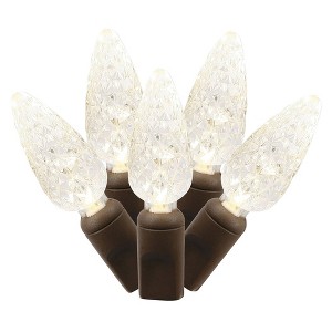 Vickerman 50 Pure White C6 LED Single Mold light on Brown Wire, 25' Christmas Light Strand - 1 of 1