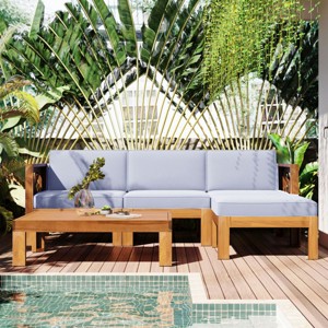 5 Piece Outdoor Corner Patio Sofa Set,L-Shaped Wood Garden Sectional Sofa Set,Patio Conversation Set with Cushions and Coffee Table-Coolbibila - 1 of 4