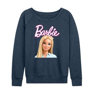 Women's - Barbie - Original Barbie Doll Lightweight French Terry Wide Neck Long Sleeve Graphic Shirt - 1 of 4
