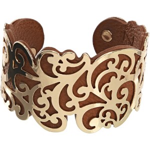 Pavilion Gift Company - Gold & Tan - 1.5" Flourish Cuff Bracelet - Bracelets - 1 of 4