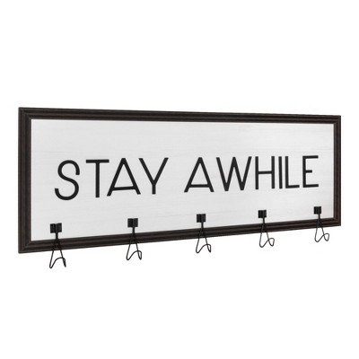 5 Hook Stay A While Framed Coat Rack Black/White - Crystal Art Gallery