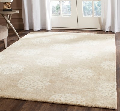 Beige and Ivory Tufted Wool and Viscose Area Rug, 9' x 12'