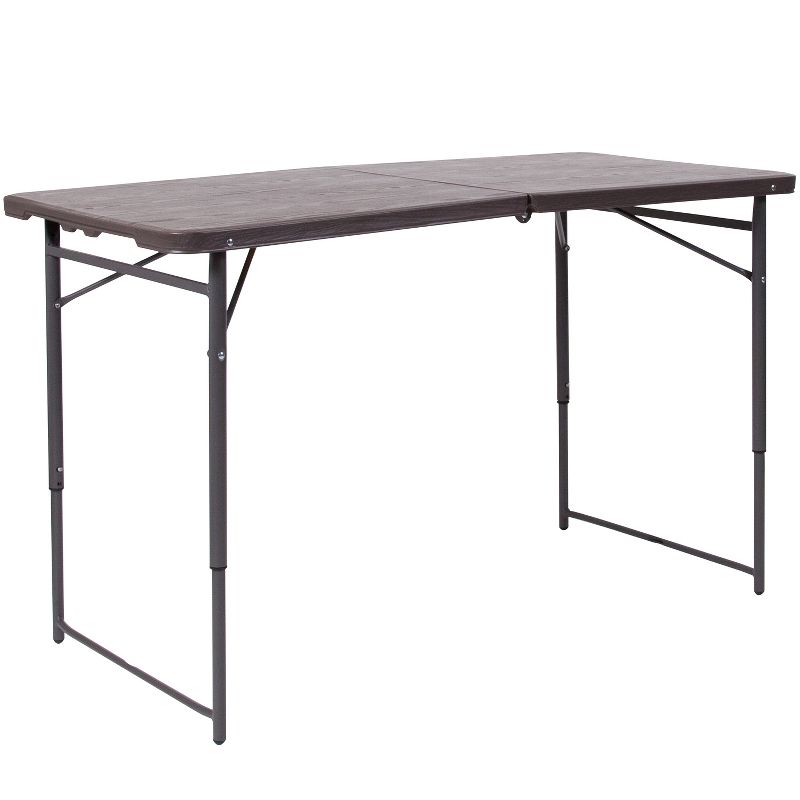 Emma and Oliver 4-Foot Height Adjustable Bi-Fold Dark Gray Plastic Folding Table with Handle, 1 of 11