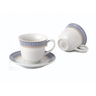 Elegant Blue and Gold Porcelain Tea Cup Set for Four