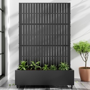 Wooakway Black Metal Planter Box with Trellis Raised Garden Bed with Arbor Privacy Screen with Wheels - 1 of 4