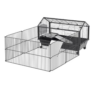 PawHut Small Animal Cage Bunny Playpen with Main House and Run for Rabbit, Guinea Pigs, Chinchilla for Indoor and Outdoor - 1 of 4