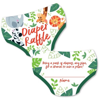Big Dot of Happiness Jungle Party Animals - Diaper Shaped Raffle Ticket Inserts - Safari Zoo Animal Baby Shower Diaper Raffle Game - Set of 24