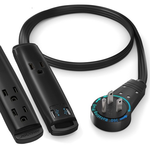 Maximm Extension Cord With Usb Ports 360° Rotating Flat Plug, 3-outlet ...