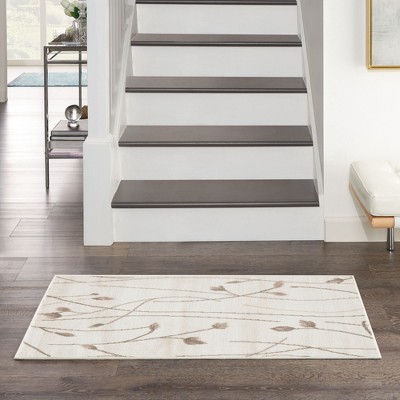 Ivory Beige Floral Rectangular Synthetic Area Rug, 2x4
