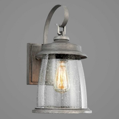 Antique Pewter 16" Outdoor Wall Sconce with Seeded Glass