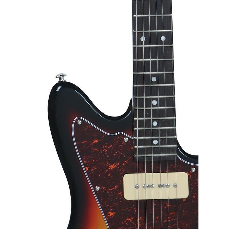 Monoprice Offset OS30 DLX Electric Guitar with Gig Bag - Sunburst, 6 String, Soapbar Pickups, Basswood Body, Maple Neck - Indio Series, 5 of 7