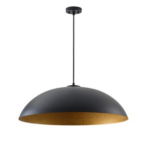 Dewdrop Industrial Hanging Lamp, 1-Light Farmhouse Pendant, 30.91in Black Iron Dome with Gold Foil, ETL Listed - 1 of 4