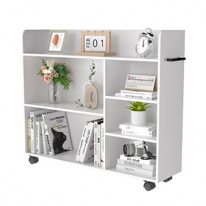 VECELO 3-Tier Bookshelf, Wood with Lockable Wheels,  25.6-Inch Bookcase with Adjustable Storage Shelves for Home Office, White - 1 of 4