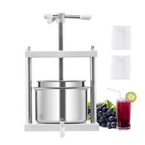 VEVOR 1.45 Gal/5L Fruit Wine Press, 2 Stainless Steel Barrels, Manual Juice Maker, Cider Apple Grape Tincture Honey Olive Oil Making Press, Silver - 1 of 4