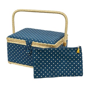 Singer L Sewing Basket Polka Dot Print with Matching Zipper Pouch: Polyester Storage Case, 2-Piece Sewing Kit - 1 of 4