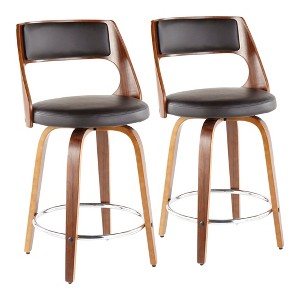 Mid-Century Modern 24" Counter Stool with Swivel in Faux Leather with Footrest, Set of 2 for Kitchen - 1 of 4