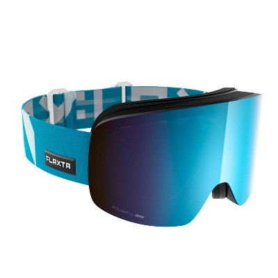 Flaxta Prime Men and Women's Frameless Ski & Snowboard Winter Sports Goggles with Anti-Fog and Anti-Scratch Double Lenses, Blue with Blue Mirror Lens