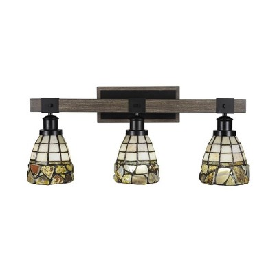 Toltec Lighting Tacoma 3 - Light Vanity in  Black/Painted Wood with 7" Cobblestone Art Glass Shade