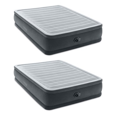 Intex 64413ED Dura Beam Elevated Fiber Tech Soft Air Mattress Bed w/ Built In Pump & Portable Storage Case for Travel and Camping, Queen (2 Pack)