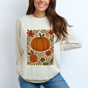 Simply Sage Market Pumpkin Boho Floral Garment Dyed Long Sleeve - 1 of 4