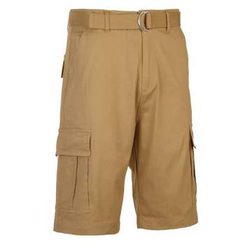 Galaxy By Harvic Men's Flat Front Belted Cotton Cargo Shorts