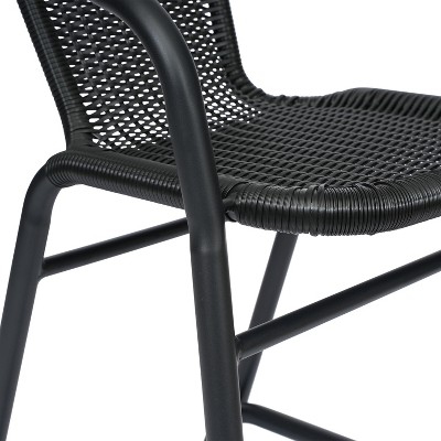 Black Aluminum Frame Indoor-Outdoor Rattan Barstools, Set of 2