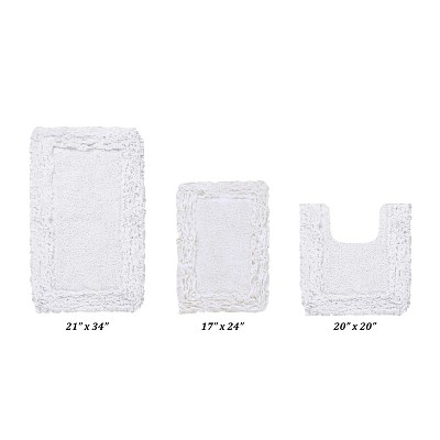 Shaggy Border Collection 3-Piece Bath Rug Set 100% Cotton Tufted Weave Ruffle Border Pattern Bathroom Rug for Machine Washable Bathmat