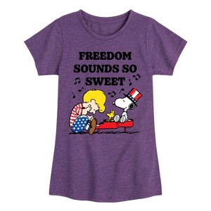 Girls' - Peanuts - Freedom Sounds So Sweet Fitted Short Sleeve Graphic T-Shirt - 1 of 4