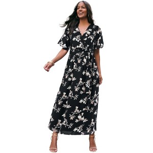 Roaman's Georgette Faux Wrap Maxi Dress - 1 of 2