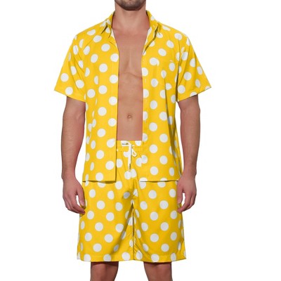 Lars Amadeus Men's Short Sleeves Hawaiian Polka Dots Shirts Shorts 2-Pieces Set