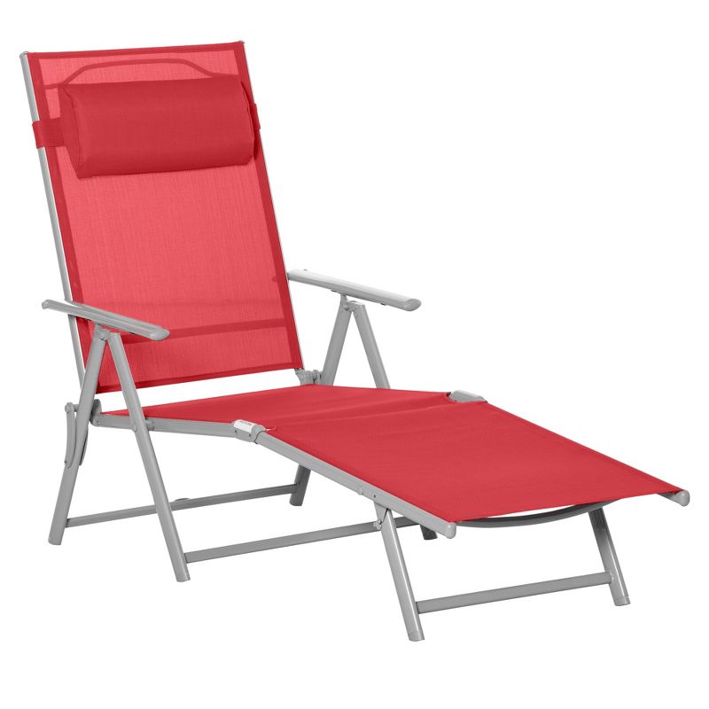 Outsunny Steel Fabric Outdoor Folding Chaise Lounge Chair Recliner with Portable Design & 7 Adjustable Backrest Positions, 1 of 7