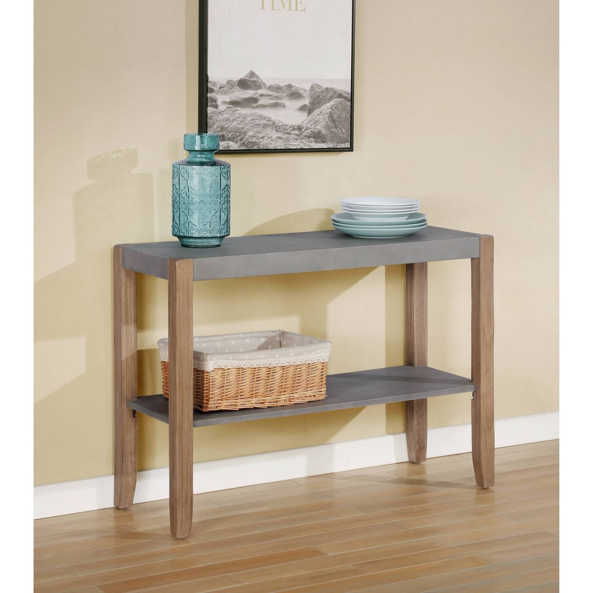Alaterre Furniture 40" Davenport Faux Concrete and Wood Console Table Light Amber: Modern Entryway Furniture - thumbnail 3